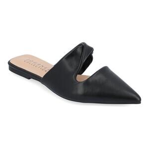 Journee Collection Women s Enniss Twist Cutout Toe Mules Flats, Black Size 7.5M